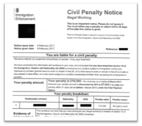 Civil Penalty Notice For Illegal Working